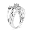 .925 Sterling Silver 1/5 Cttw Miracle-Set Diamond Heart Cross-Over Bypass Ring (I-J Color, I2-I3 Clarity) - Size 7-8