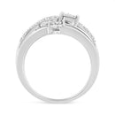 .925 Sterling Silver 1/5 Cttw Miracle-Set Diamond Heart Cross-Over Bypass Ring (I-J Color, I2-I3 Clarity) - Size 7-9
