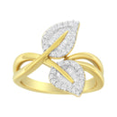10K Yellow Gold 3/8 Cttw Round and Baguette-Cut Diamond Leaf Cocktail Ring - Size 7 (I-J Color, I1-I2 Clarity)-7
