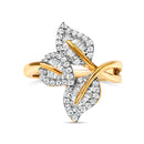 10k Yellow and White Gold 1/2 Cttw Baguette and Round Diamond Bypass Triple Leaf Ring (I-J Color, I1-I2 Clarity) - Size 7-8