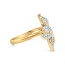 10k Yellow and White Gold 1/2 Cttw Baguette and Round Diamond Bypass Triple Leaf Ring (I-J Color, I1-I2 Clarity) - Size 7-7