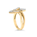 10k Yellow and White Gold 1/2 Cttw Baguette and Round Diamond Bypass Triple Leaf Ring (I-J Color, I1-I2 Clarity) - Size 7-9