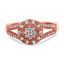 14K Rose Gold Plated .925 Sterling Silver 1/2 Cttw Pave Diamond Halo Cluster Split Shank Cocktail Ring (I-J Color, I1-I2 Clarity) - Size 6-4