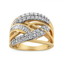 10K Yellow and White Gold 1.0 Cttw Round and Baguette-Cut Diamond Multirow Interwoven Cocktail Ring (I-J Color, I2-I3 Quality) - Size 7-5