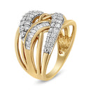 10K Yellow and White Gold 1.0 Cttw Round and Baguette-Cut Diamond Multirow Interwoven Cocktail Ring (I-J Color, I2-I3 Quality) - Size 7-7