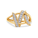 14K Yellow Gold Plated .925 Sterling Silver 1/4 Cttw Diamond Interlocking Bypass Ring (I-J Color, I1-I2 Clarity) - Size 7-6