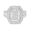 .925 Sterling Silver Round and Baguette Diamond Cathedral Ring (0.75 Cttw, H-I Color, I2-I3 Clarity) - Size 7-7