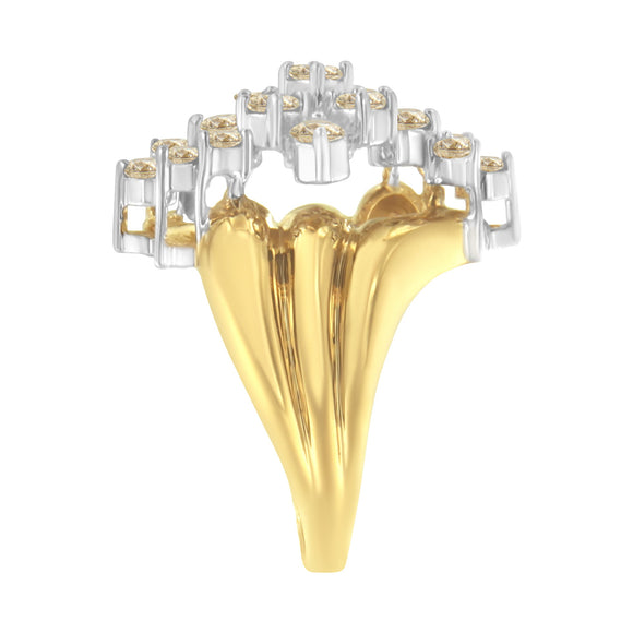 10K Yellow Gold 1 1/2 Cttw Diamond Cluster Tapered Shank Cocktail Ring Cocktail Ring (I-J Color, I1-I2 Clarity) - Ring Size 7