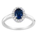 10K White Gold 1/5 Cttw Round Diamond and Prong Set 7MM Created Blue Sapphire Halo Cocktail Ring (H-I Color, I1-I2 Clarity) - Size 7-6