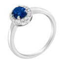10K White Gold 1/5 Cttw Round Diamond and Prong Set 7MM Created Blue Sapphire Halo Cocktail Ring (H-I Color, I1-I2 Clarity) - Size 7-8