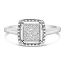 .925 Sterling Silver 1/5 Cttw Invisible Set Princess Cut Diamond Promise Ring with Beaded Halo (H-I Color, I1-I2 Clarity) - Ring Size 7-1