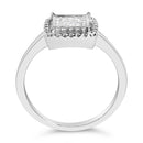 .925 Sterling Silver 1/5 Cttw Invisible Set Princess Cut Diamond Promise Ring with Beaded Halo (H-I Color, I1-I2 Clarity) - Ring Size 7-5