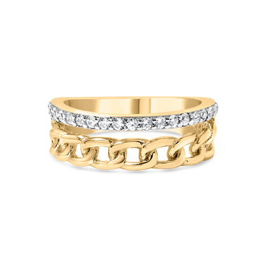 10K Yellow Gold 1/5 Cttw Diamond Cuban Link Ring Band (I-J Color, I2-I3 Clarity) - Size 7