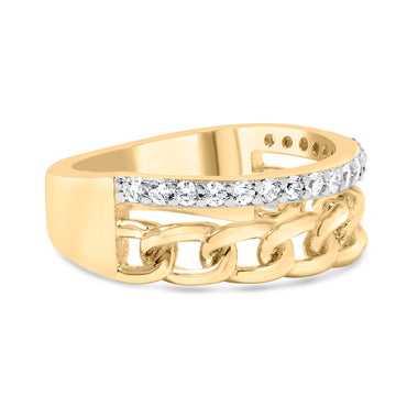 10K Yellow Gold 1/5 Cttw Diamond Cuban Link Ring Band (I-J Color, I2-I3 Clarity) - Size 7 - 0