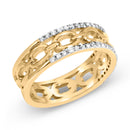 10K Yellow Gold 1/5 Cttw Diamond Two Row Cuban Link Ring (I-J Color, I2-I3 Clarity) - Size 7-1