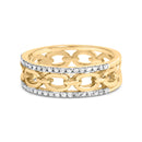 10K Yellow Gold 1/5 Cttw Diamond Two Row Cuban Link Ring (I-J Color, I2-I3 Clarity) - Size 7-2