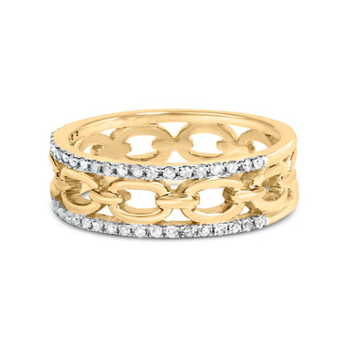 10K Yellow Gold 1/5 Cttw Diamond Two Row Cuban Link Ring (I-J Color, I2-I3 Clarity) - Size 7 - 0