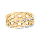 10K Yellow Gold 1/5 Cttw Diamond Two Row Cuban Link Ring (I-J Color, I2-I3 Clarity) - Size 7-3