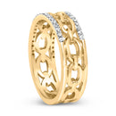 10K Yellow Gold 1/5 Cttw Diamond Two Row Cuban Link Ring (I-J Color, I2-I3 Clarity) - Size 7-4