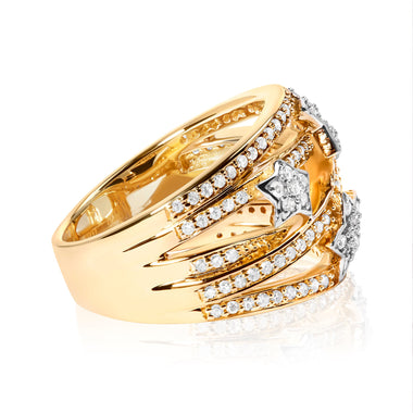 18K Yellow Gold Plated .925 Sterling Silver 3/4 Cttw Diamond Star and Galaxy Ring Band - 0