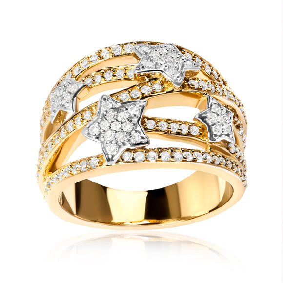 18K Yellow Gold Plated .925 Sterling Silver 3/4 Cttw Diamond Star and Galaxy Ring Band