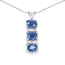 0.64 Carat Genuine Blue Sapphire and White Diamond .925 Sterling Silver Pendant-1