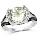 3.59 Carat Genuine Green Amethyst, Green Diamond & White Diamond .925 Sterling Silver Ring-1