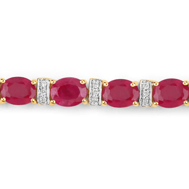 7.76 Carat Genuine Ruby and White Diamond 14K Yellow Gold Bracelet - 0