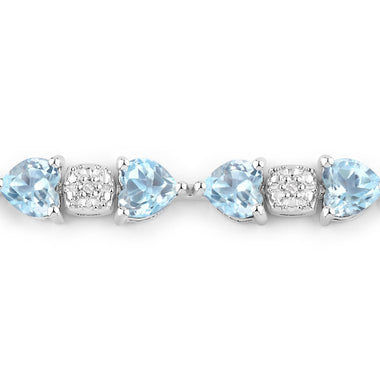 11.10 Carat Genuine Blue Topaz and White Diamond .925 Sterling Silver Bracelet - 0