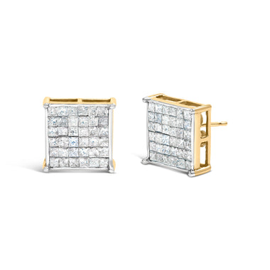 10K Yellow Gold 2.0 Cttw Invisible-Set Princess-Cut Diamond Stud Earrings - 0