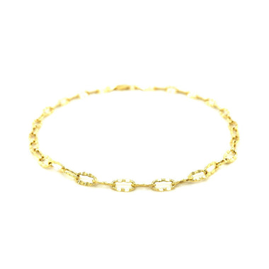 14k Yellow Gold Anklet with Flat Hammered Oval Links - 0