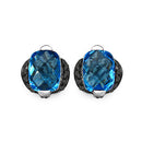 3.74 Carat Genuine Blue Topaz & Black Diamond .925 Sterling Silver Earrings-1