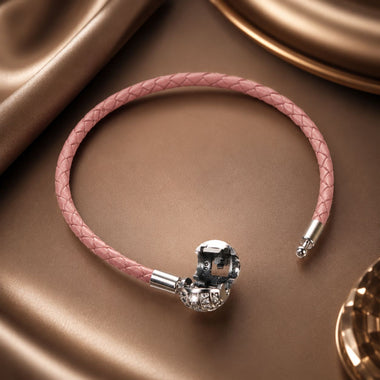 925 Sterling Silver Pavé Setting CZ Bracelet with Genuine Leather for Women - 0
