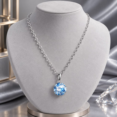 925 Sterling Silver Moissanite 6.5mm Diamond-like Pendant Necklace for Women - 0