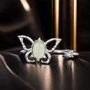925 Sterling Silver & Natural Jade Pavé Setting Ring for Women-2