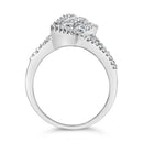 14K White Gold 1-1/2 Cttw Round and Baguette Diamond Bypass Cocktail Ring Band (H-I Color, SI1-SI2 Clarity) - Size 7-5