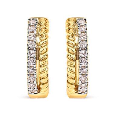 10K Yellow Gold 1/10 Cttw Diamond and Rope Twist Huggy Hoop Earrings (H-I Color, I1-I2 Clarity)