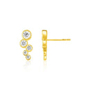 14k Yellow Gold Climber Post Earrings with Circles and Cubic Zirconias-2