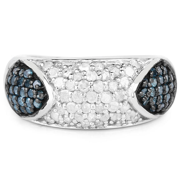 0.94 Carat Genuine Blue Diamond and White Diamond .925 Sterling Silver Ring