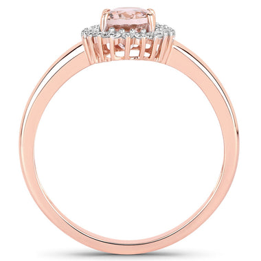 0.81 Carat Genuine Morganite and White Diamond 14K Rose Gold Ring - 0