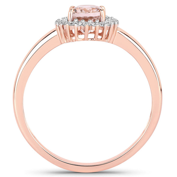 0.81 Carat Genuine Morganite and White Diamond 14K Rose Gold Ring