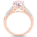 14K Rose Gold Plated 3.27 Carat Genuine Kunzite Oval and White Zircon .925 Sterling Silver Ring Ring-2