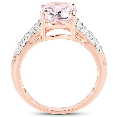 14K Rose Gold Plated 3.27 Carat Genuine Kunzite Oval and White Zircon .925 Sterling Silver Ring Ring - 0