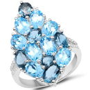 6.69 Carat Genuine Swiss Blue Topaz, London Blue Topaz and White Zircon .925 Sterling Silver Ring-2
