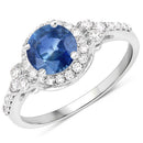 1.34 Carat Genuine Blue Sapphire and White Diamond 14K White Gold Ring-4