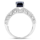1.55 Carat Genuine Blue Sapphire and White Diamond 14K White Gold Ring (I Color, SI Clarity)-5