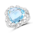 11.01 Carat Genuine Blue Topaz and White Zircon .925 Sterling Silver Ring-1