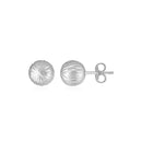 14K White Gold Ball Earrings with Linear Texture-1