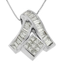 14K White Gold 1 7/8 cttw Princess and Baguette Cut Mixed Geometry Diamond Pendant Necklace (G-H, SI1-SI2)-2