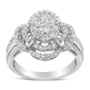 14K White Gold 1.0 Cttw Round & Baguette Cut Diamond Floral Cluster Quatrefoil Channel Set Band Cocktail Statement Ring (H-I Color, SI2-I1 Clarity) - Size 6-3/4-2